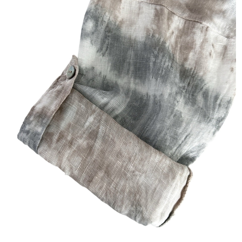 Kaktus Size Large 100% Linen Made in Italy Tie Dye Roll Tab Sleeve V-Neck Top - Picture 10 of 14